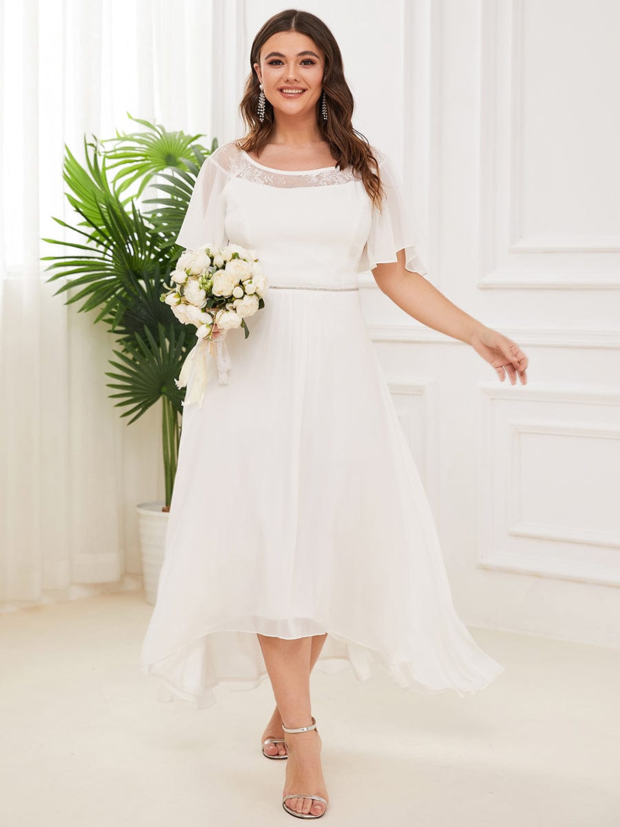 Chiffon Ruffle Sleeves Asymmetrical Hem Mother of the Bride Dress