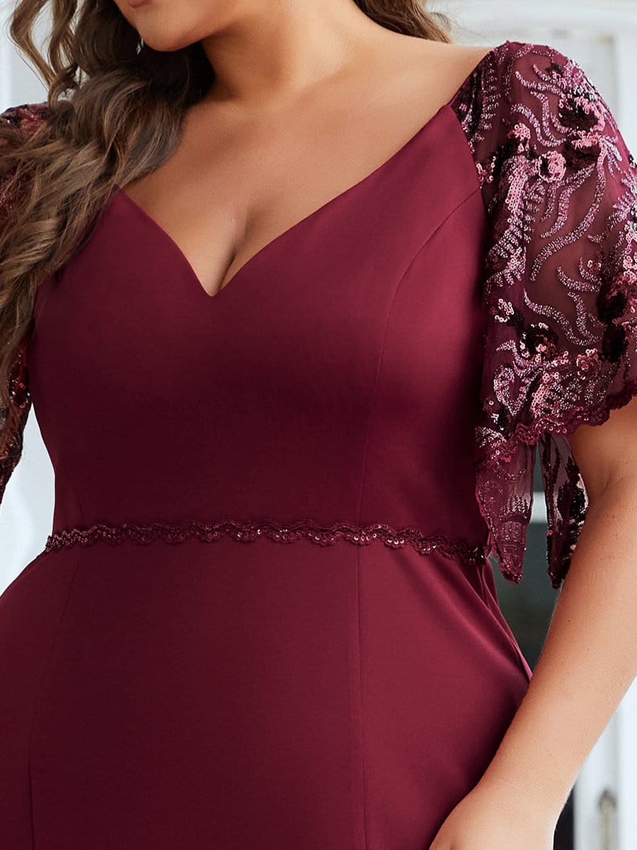 Sexy V Neck Maxi Bodycon Evening Dress with Flare Sleeves