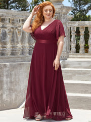 Plus Size Empire Waist V Back Bridesmaid Dress with Short Sleeves