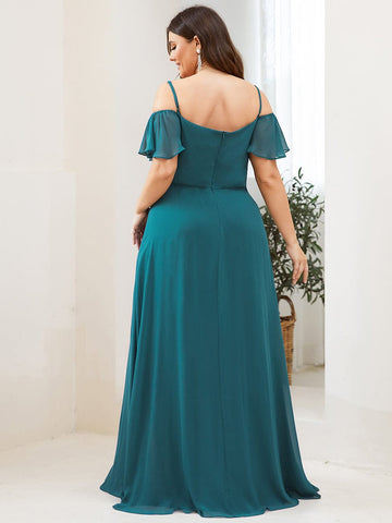 Flowy Cold Shoulder Flare Sleeves Bridesmaid Dress with Side Split
