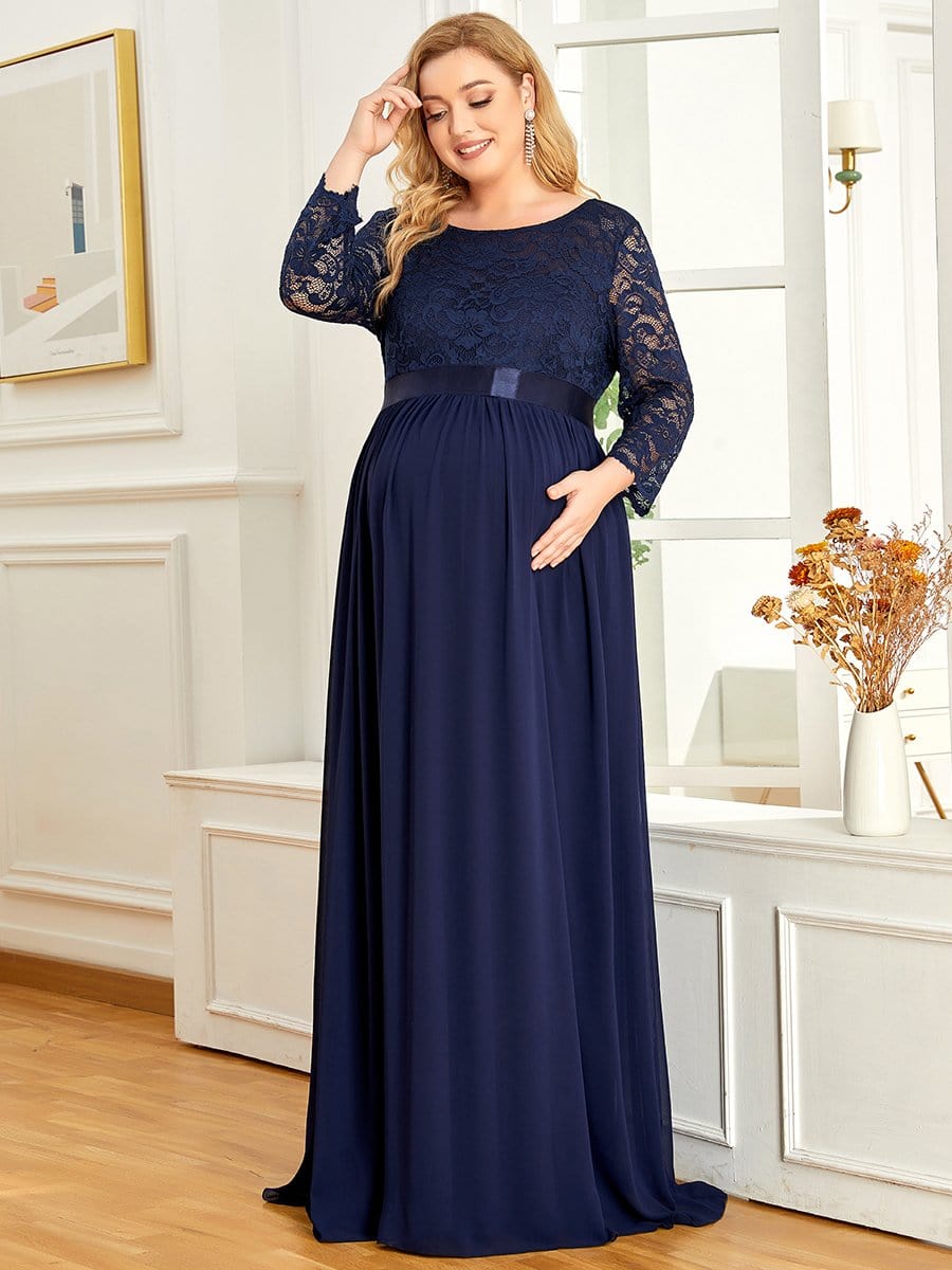 Plus Size Long Lace Sleeve Maternity Formal Dresses