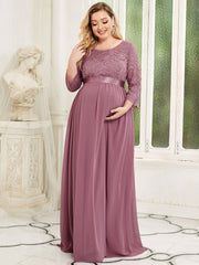 Plus Size Sweetheart 3/4 Sleeve Floor-Length Lace Maternity Dress